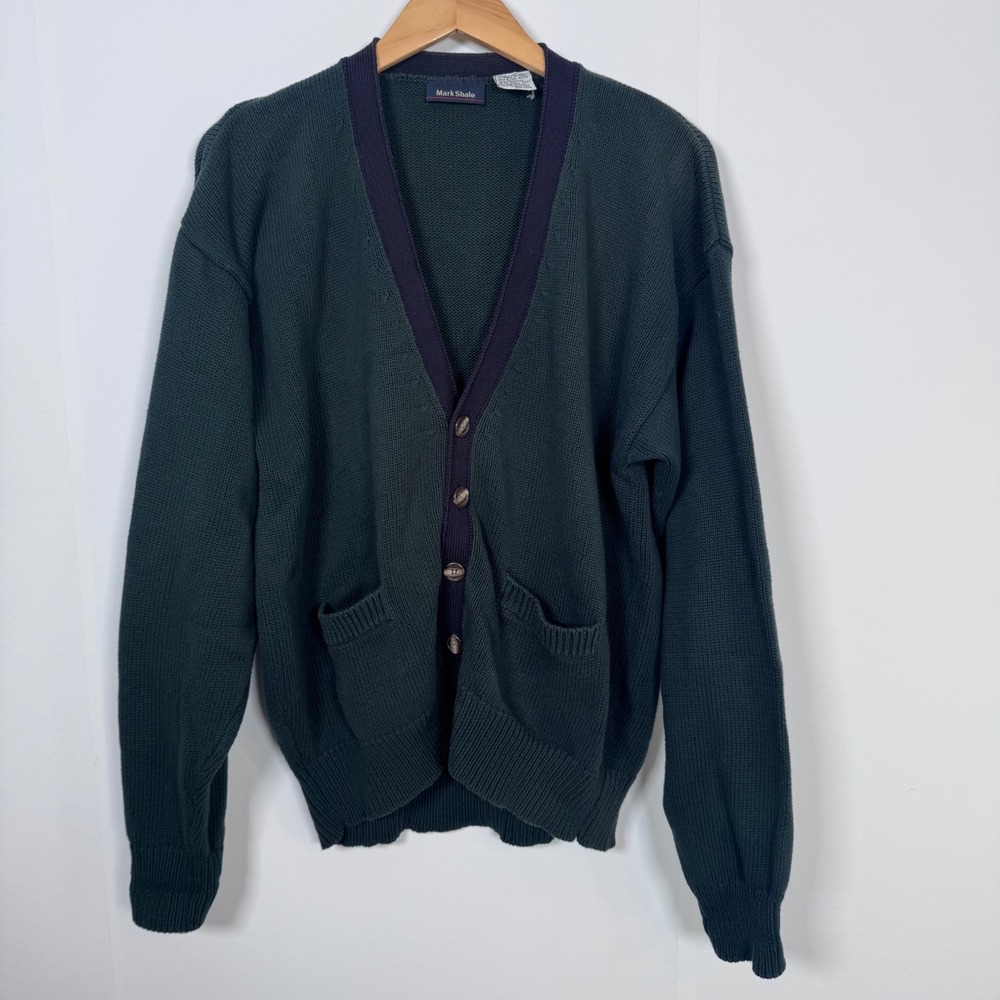 VTG Mark Shale Cardigan Sweater Men L Green Cotton V-Neck Vintage Grandpacore